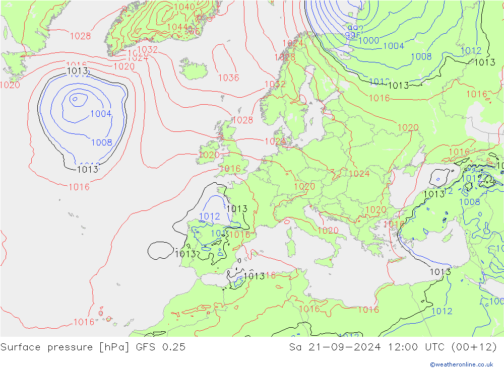 Atmosférický tlak GFS 0.25 So 21.09.2024 12 UTC