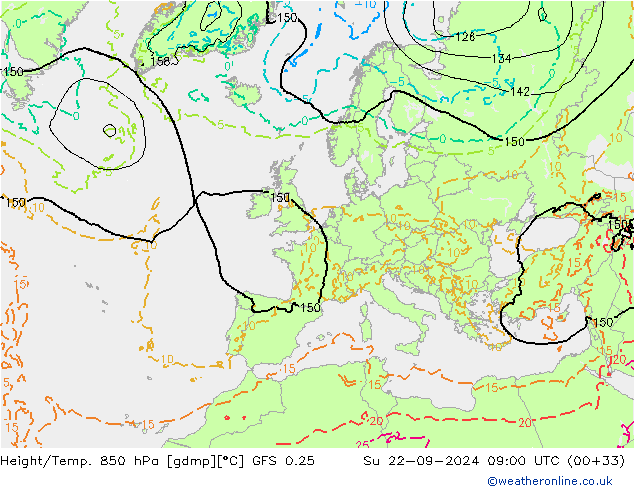 Z500/Rain (+SLP)/Z850 GFS 0.25 Ne 22.09.2024 09 UTC