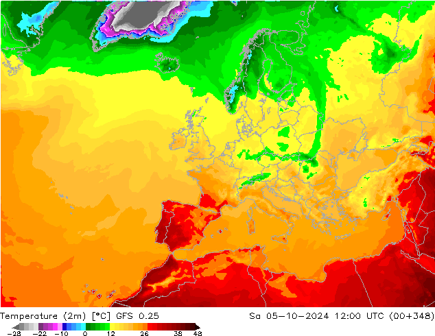 Temperature (2m) GFS 0.25 Sa 05.10.2024 12 UTC