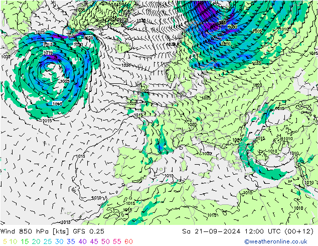 Wind 850 hPa GFS 0.25 Sa 21.09.2024 12 UTC