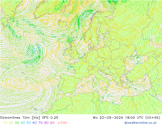 Linea di flusso 10m GFS 0.25 lun 23.09.2024 18 UTC