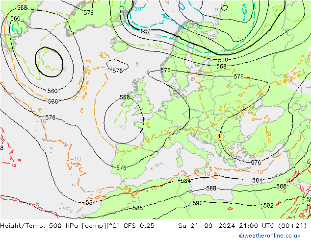 Z500/Rain (+SLP)/Z850 GFS 0.25  21.09.2024 21 UTC