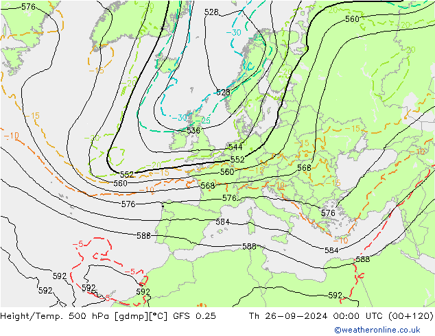 Z500/Yağmur (+YB)/Z850 GFS 0.25 Per 26.09.2024 00 UTC