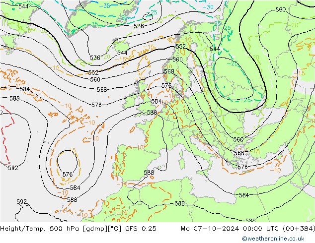 Z500/Rain (+SLP)/Z850 GFS 0.25 星期一 07.10.2024 00 UTC