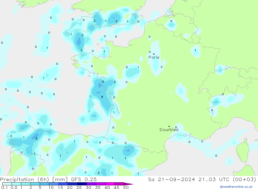 Z500/Rain (+SLP)/Z850 GFS 0.25 Sa 21.09.2024 03 UTC