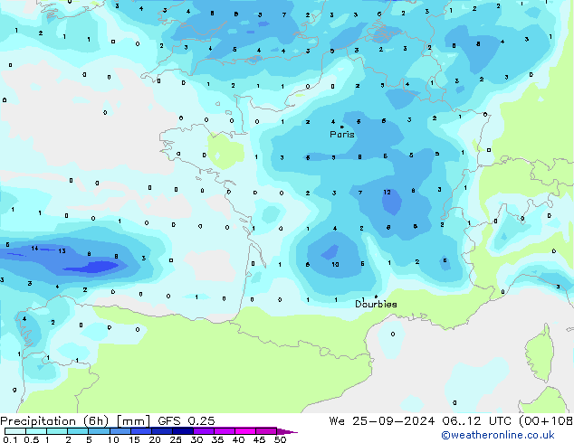 Z500/Rain (+SLP)/Z850 GFS 0.25 We 25.09.2024 12 UTC