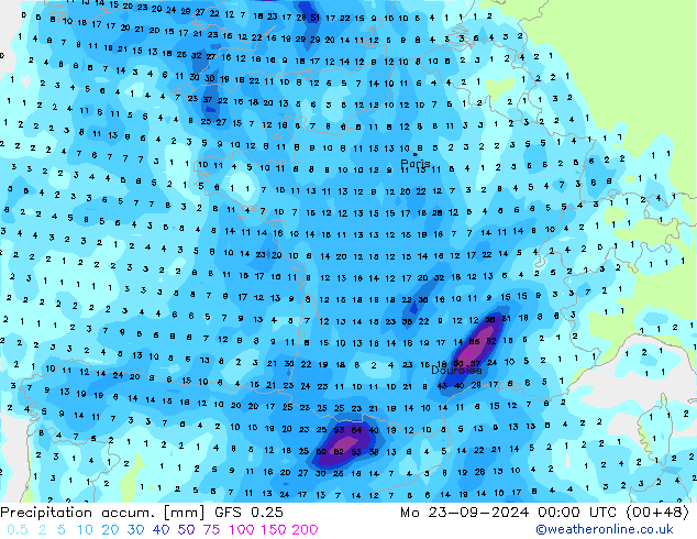 Nied. akkumuliert GFS 0.25 Mo 23.09.2024 00 UTC