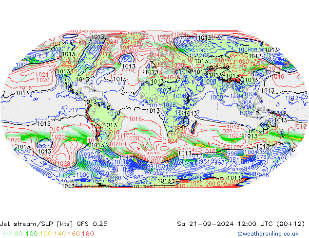 Jet stream/SLP GFS 0.25 Sa 21.09.2024 12 UTC