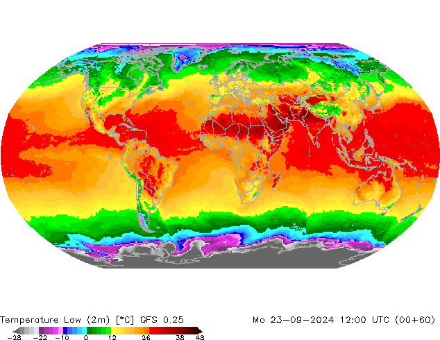 Minumum Değer (2m) GFS 0.25 Pzt 23.09.2024 12 UTC