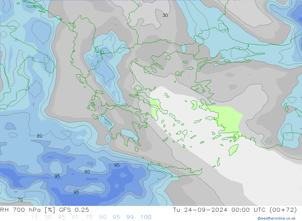 RH 700 hPa GFS 0.25 Tu 24.09.2024 00 UTC