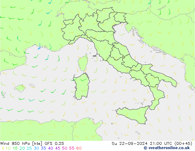 Wind 850 hPa GFS 0.25 Ne 22.09.2024 21 UTC