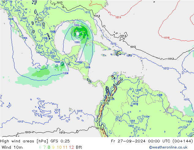 High wind areas GFS 0.25 Pá 27.09.2024 00 UTC