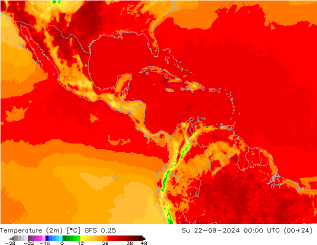 Temperature (2m) GFS 0.25 Su 22.09.2024 00 UTC