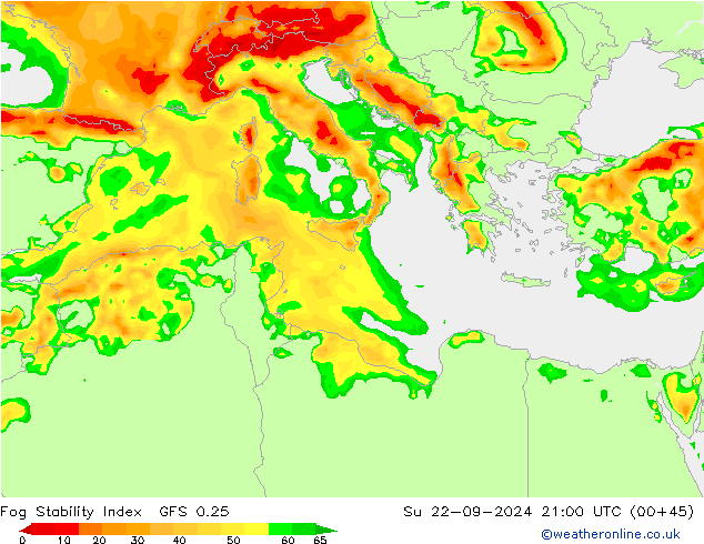 Fog Stability Index GFS 0.25 Su 22.09.2024 21 UTC