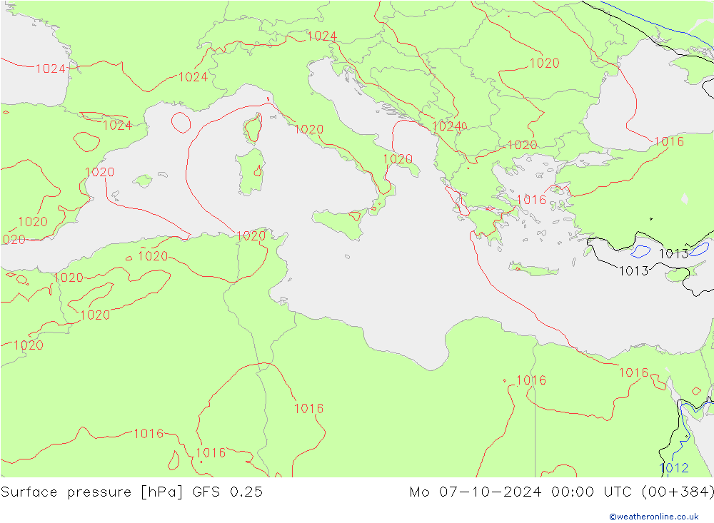 Surface pressure GFS 0.25 Mo 07.10.2024 00 UTC