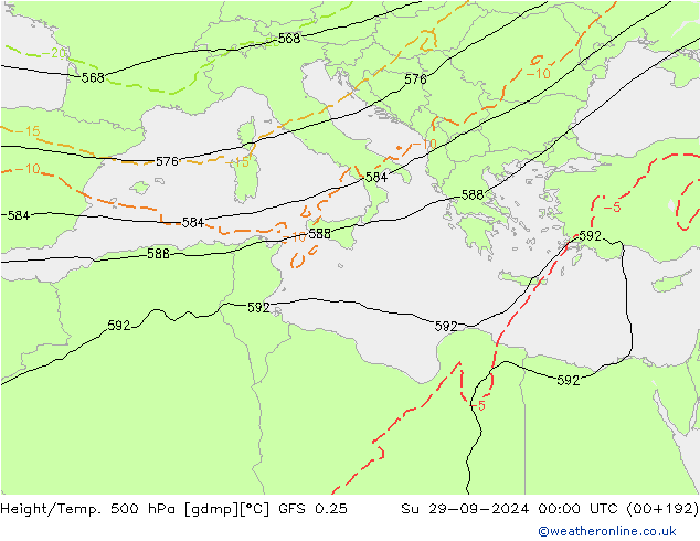 Z500/Rain (+SLP)/Z850 GFS 0.25 dim 29.09.2024 00 UTC