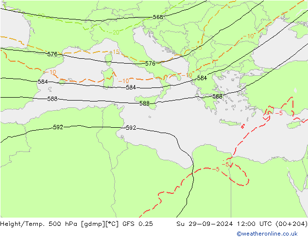 Z500/Rain (+SLP)/Z850 GFS 0.25 Su 29.09.2024 12 UTC