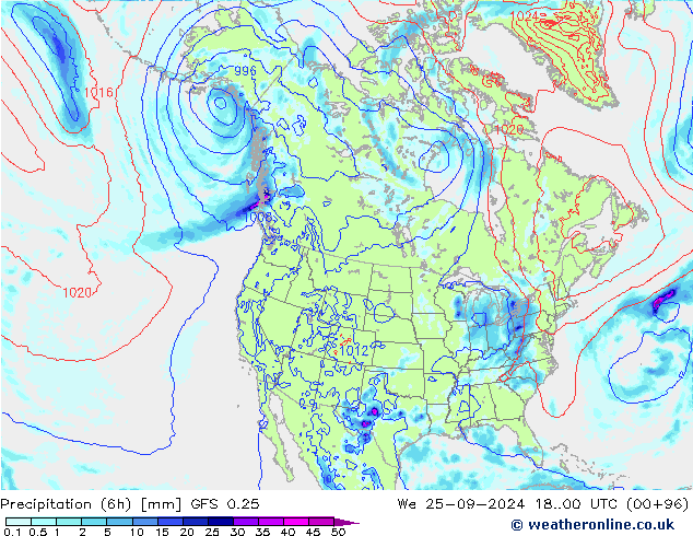 Z500/Rain (+SLP)/Z850 GFS 0.25 śro. 25.09.2024 00 UTC