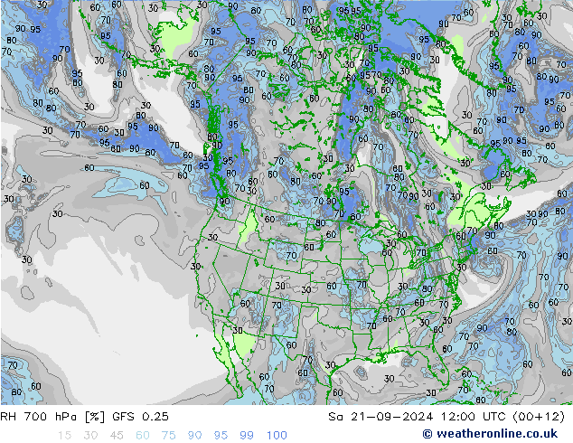 RH 700 hPa GFS 0.25 Sa 21.09.2024 12 UTC