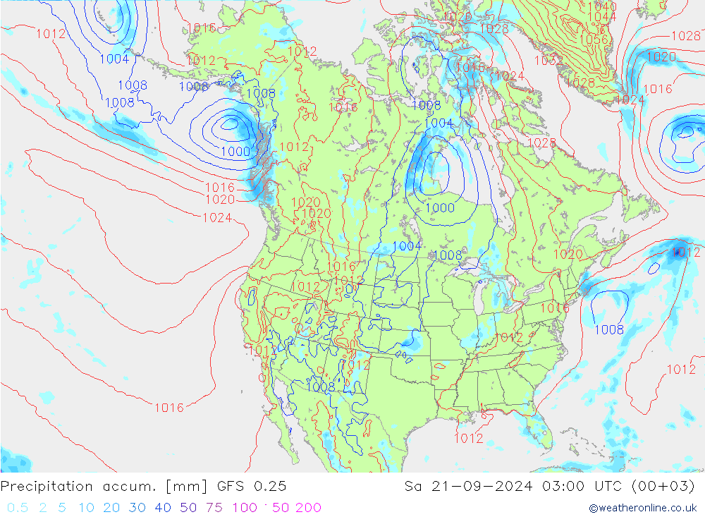 Precipitation accum. GFS 0.25 Sa 21.09.2024 03 UTC