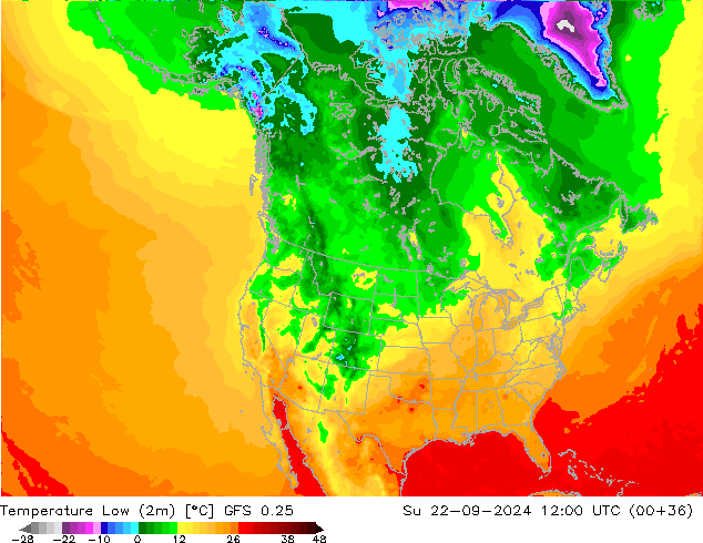 Temperature Low (2m) GFS 0.25 Su 22.09.2024 12 UTC