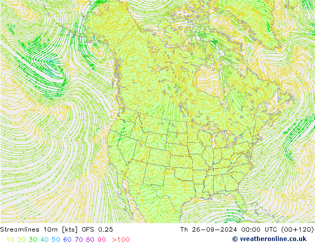 Stroomlijn 10m GFS 0.25 do 26.09.2024 00 UTC