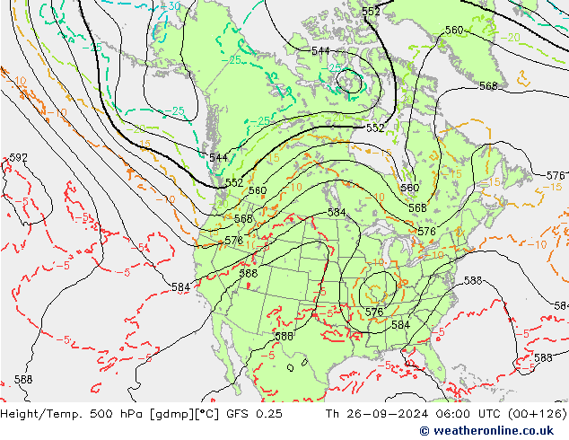 Z500/Rain (+SLP)/Z850 GFS 0.25 Do 26.09.2024 06 UTC