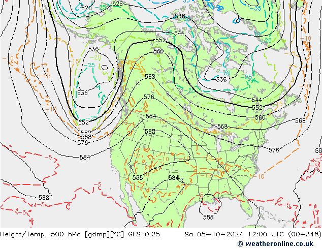 Z500/Rain (+SLP)/Z850 GFS 0.25 So 05.10.2024 12 UTC