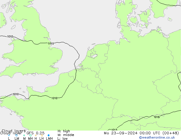 Cloud layer GFS 0.25 Pzt 23.09.2024 00 UTC