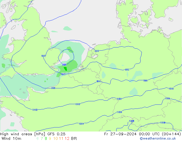 High wind areas GFS 0.25 Fr 27.09.2024 00 UTC