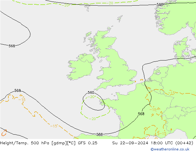 Z500/Rain (+SLP)/Z850 GFS 0.25 Вс 22.09.2024 18 UTC