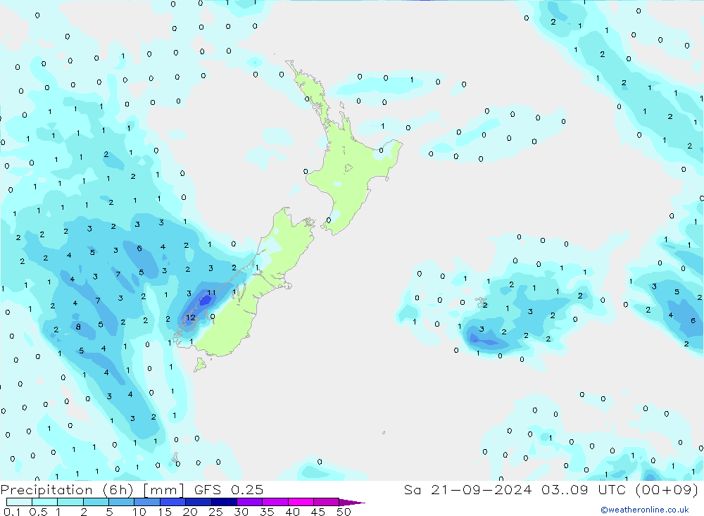 Z500/Rain (+SLP)/Z850 GFS 0.25 Sa 21.09.2024 09 UTC