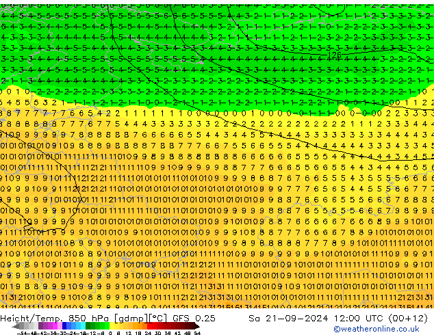 Z500/Rain (+SLP)/Z850 GFS 0.25  21.09.2024 12 UTC