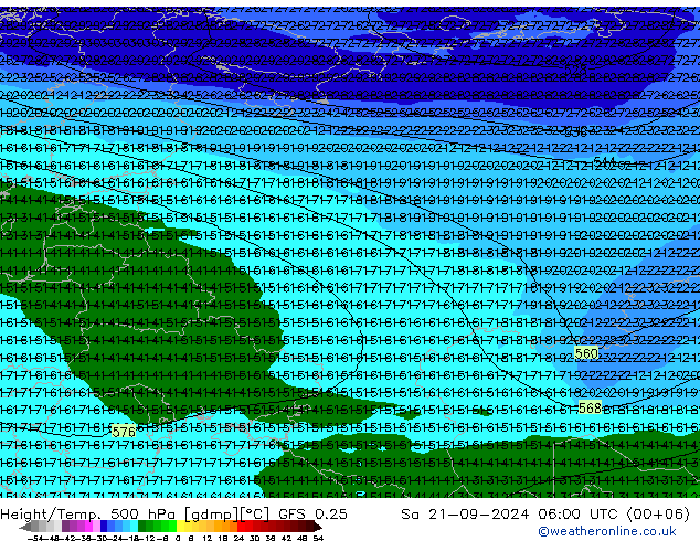 Z500/Yağmur (+YB)/Z850 GFS 0.25 Cts 21.09.2024 06 UTC