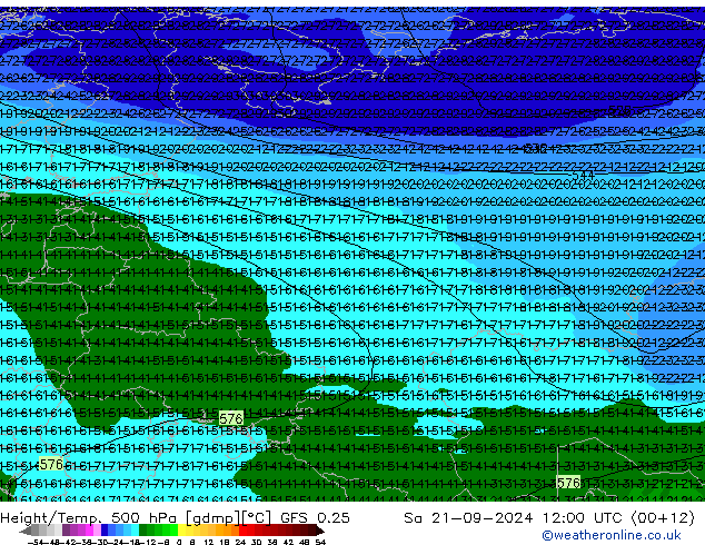 Z500/Rain (+SLP)/Z850 GFS 0.25  21.09.2024 12 UTC