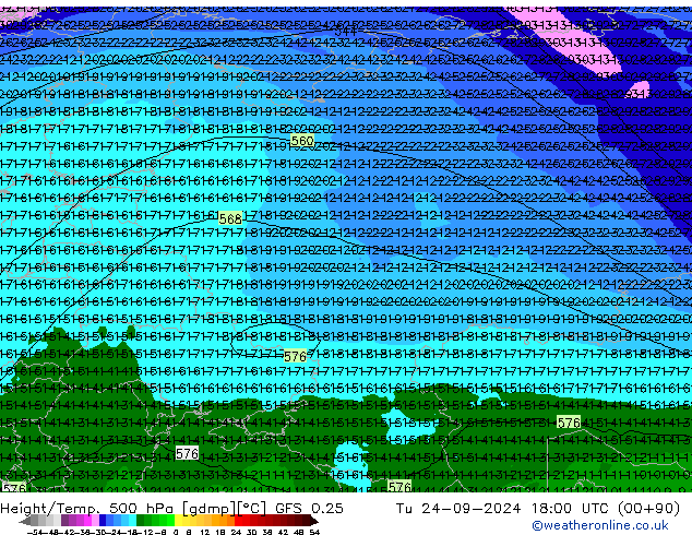 Z500/Rain (+SLP)/Z850 GFS 0.25 mar 24.09.2024 18 UTC