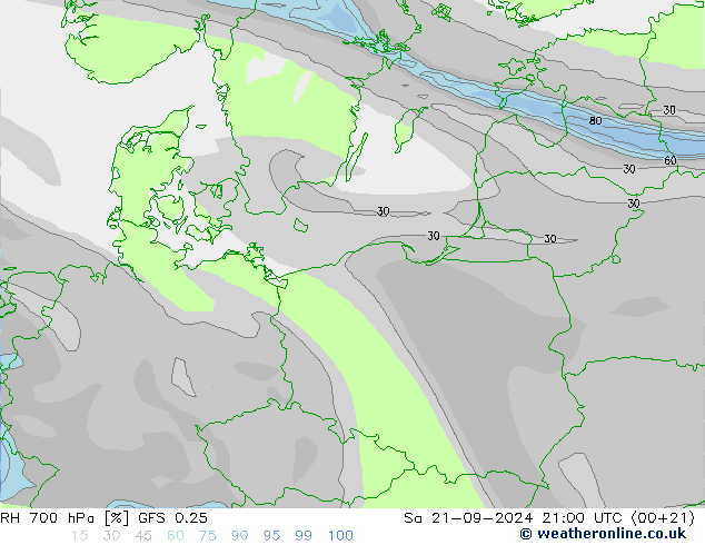 RH 700 гПа GFS 0.25 сб 21.09.2024 21 UTC