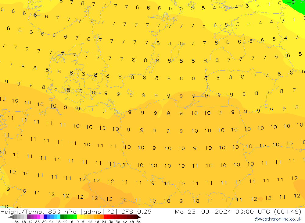 Z500/Rain (+SLP)/Z850 GFS 0.25  23.09.2024 00 UTC