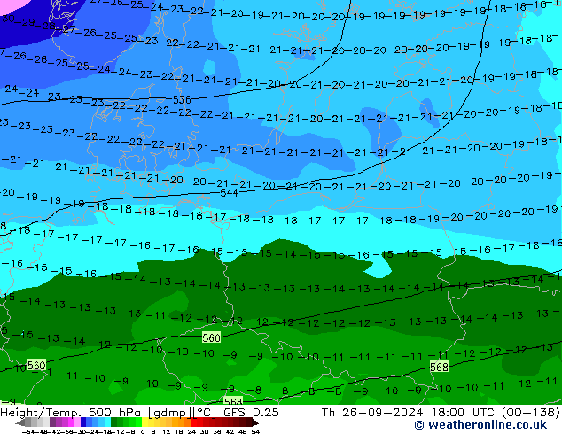 Z500/Rain (+SLP)/Z850 GFS 0.25 Th 26.09.2024 18 UTC