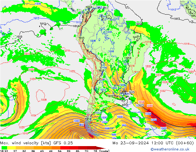 Max. wind snelheid GFS 0.25 ma 23.09.2024 12 UTC