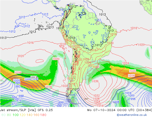 Polarjet/Bodendruck GFS 0.25 Mo 07.10.2024 00 UTC