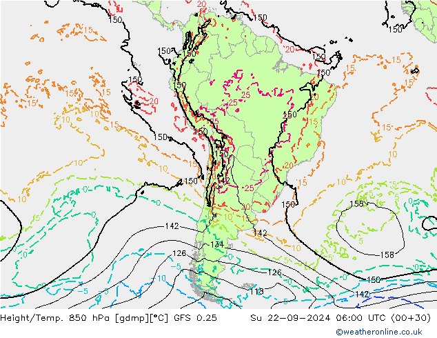 Height/Temp. 850 hPa GFS 0.25 So 22.09.2024 06 UTC