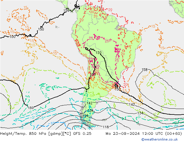 Z500/Rain (+SLP)/Z850 GFS 0.25 пн 23.09.2024 12 UTC