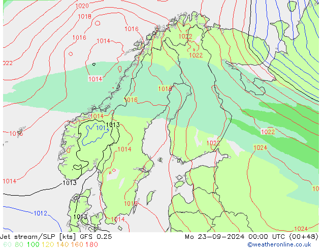 Jet Akımları/SLP GFS 0.25 Pzt 23.09.2024 00 UTC