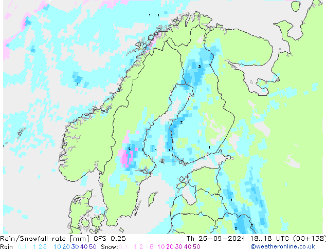 Rain/Snowfall rate GFS 0.25 czw. 26.09.2024 18 UTC