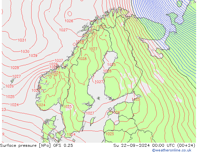 Luchtdruk (Grond) GFS 0.25 zo 22.09.2024 00 UTC