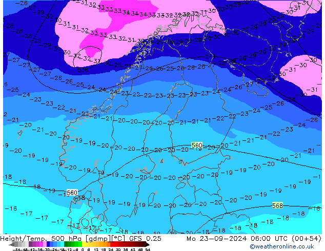 Z500/Rain (+SLP)/Z850 GFS 0.25 Mo 23.09.2024 06 UTC