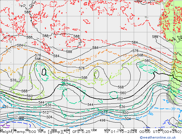 Z500/Yağmur (+YB)/Z850 GFS 0.25 Sa 01.10.2024 00 UTC