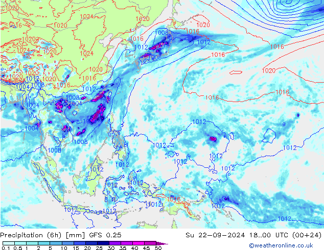 Z500/Regen(+SLP)/Z850 GFS 0.25 zo 22.09.2024 00 UTC