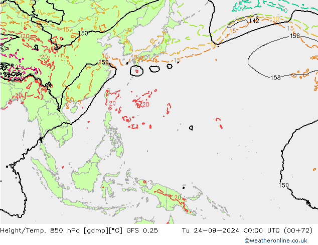 Z500/Yağmur (+YB)/Z850 GFS 0.25 Sa 24.09.2024 00 UTC